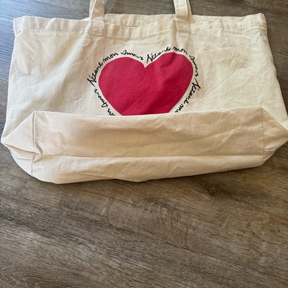 Sezane Mon Amour Red Heart 100% Cotton Canvas Tote Bag French Paris Limited - Picture 3 of 6